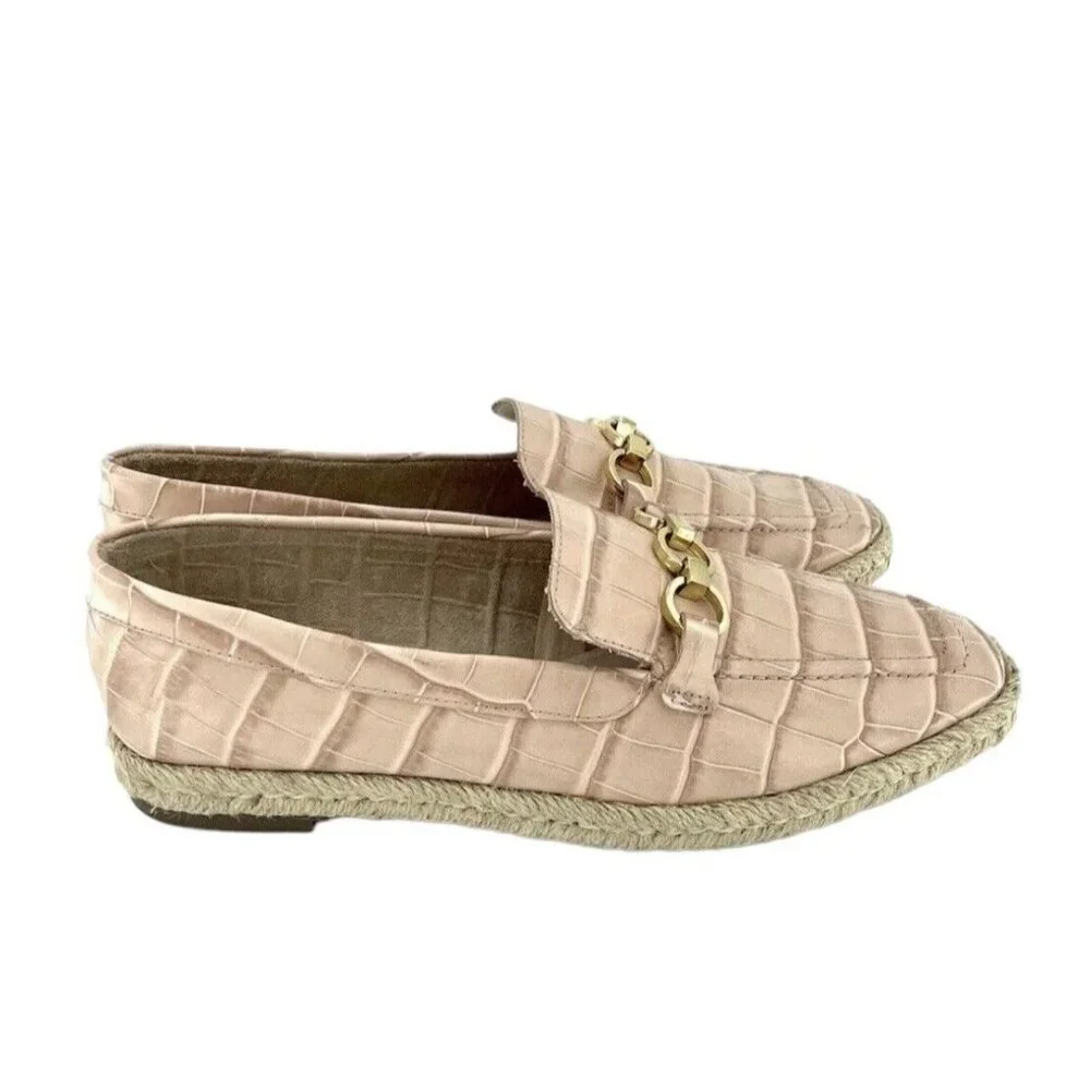 Schutz Loafers Patty Crocodile Embossed Pink Leather Flats SZ 7.5 New